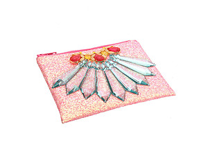 Colorful & Fun Glitter Jewel & Acrylic Accented Top Zipper Fashion Clutch ~ Style 6181