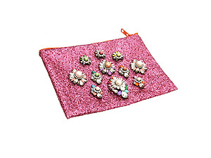 Colorful & Fun Glitter Jewel & Acrylic Accented Top Zipper Fashion Clutch ~ Style 6188