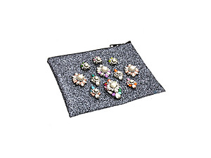 Colorful & Fun Glitter Jewel & Acrylic Accented Top Zipper Fashion Clutch ~ Style 6189