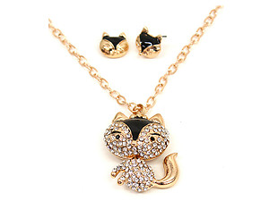 Modern Metallic Clear Crystal Pave Fox Long Jewelry Set