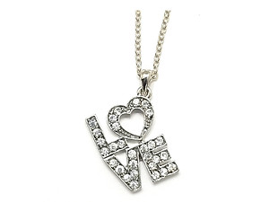 Modern Metallic Crystal Accent LOVE Heart Theme Necklace