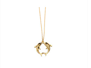 Goldtone Modern Metallic Twin Dolphins Pendant Necklace