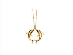 Goldtone Modern Metallic Twin Dolphins Pendant Necklace