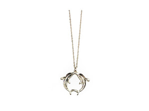 Silvertone Modern Metallic Twin Dolphins Pendant Necklace