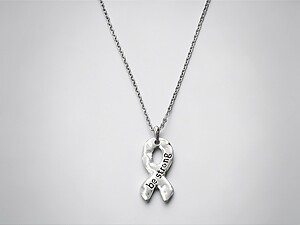 Silvertone Be Strong Modern Metallic Ribbon Pendant Necklace