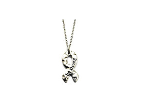 Silvertone Be Strong Modern Metallic Ribbon Pendant Necklace