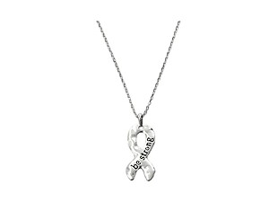 Silvertone Be Strong Modern Metallic Ribbon Pendant Necklace