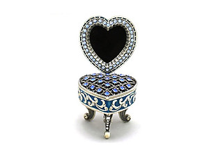 Blue Deco Heart Picture Frame Jewelry Trinket Box