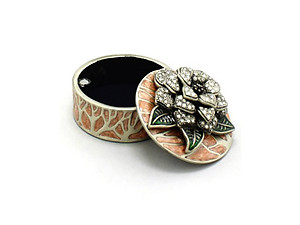 Orange Deco Enamel and Crystal Flower Jewelry Trinket Box