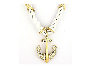 Goldtone & White Anchor Pendant Nylon Cord Necklace Set