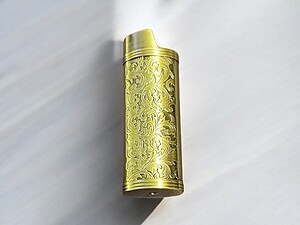 Dark Gold Filigree Metal Shell Lighter Case Cover Holder Fits Bic Lighters