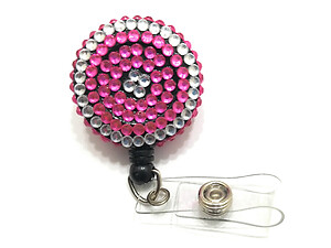 Colorful Pink Retractable Bling Button Reel ID Badge Holder