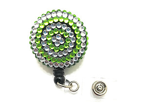 Colorful Green Retractable Bling Button Reel ID Badge Holder