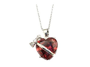 Red Bow Tied Heart Rhinestone Pendant Necklace