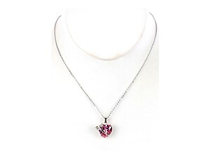 Pink Bow Tied Heart Rhinestone Pendant Necklace