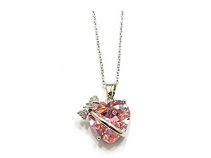 Pink Bow Tied Heart Rhinestone Pendant Necklace