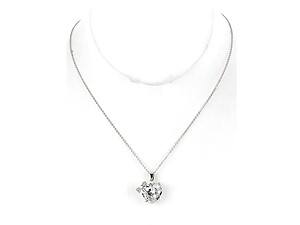 Clear Bow Tied Heart Rhinestone Pendant Necklace