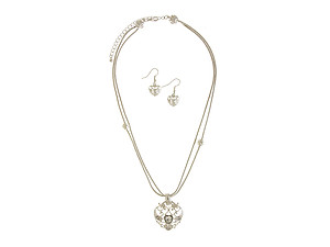 Filigree Heart Ornate Pendant Necklace Set