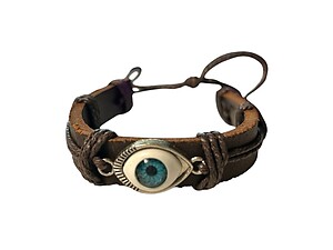 Dark Brown Leather Band Evil Eye Good Luck and Protection Bracelet