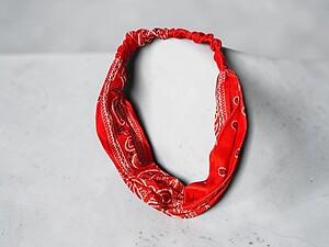 Red Paisley Wide Cotton Stretch Headband Hair Accessory