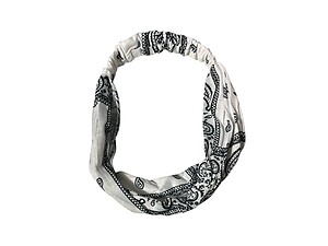 White Paisley Wide Cotton Stretch Headband Hair Accessory