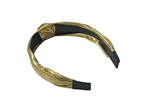 Gold Metallic Dots Fabric Fashion Headband w/ Top Knot