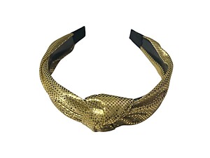 Gold Metallic Dots Fabric Fashion Headband w/ Top Knot