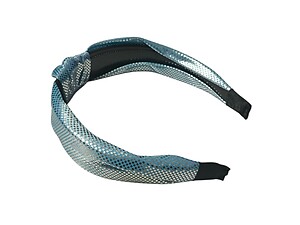Blue Metallic Dots Fabric Fashion Headband w/ Top Knot