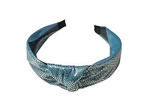 Blue Metallic Dots Fabric Fashion Headband w/ Top Knot