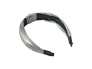 White Metallic Dots Fabric Fashion Headband w/ Top Knot