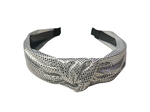 White Metallic Dots Fabric Fashion Headband w/ Top Knot