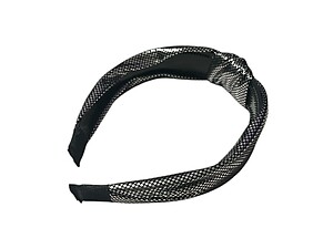 Black Metallic Dots Fabric Fashion Headband w/ Top Knot