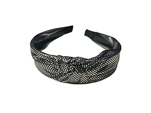 Black Metallic Dots Fabric Fashion Headband w/ Top Knot