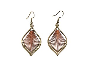 Goldtone Brown Teardrop String Art Fish Hook Dangle Earrings