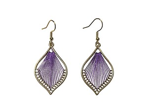 Goldtone Purple Teardrop String Art Fish Hook Dangle Earrings