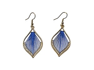 Goldtone Blue Teardrop String Art Fish Hook Dangle Earrings