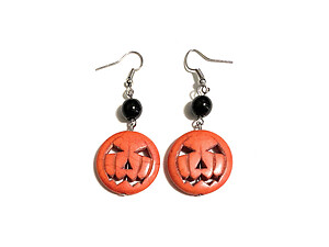 Pumpkin Face Semiprecious Stone Halloween Themed Fishhook Earrings