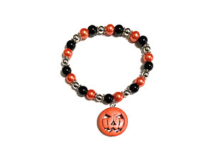 Semiprecious Stone Pumpkin Face Halloween Themed Stretch Bracelet