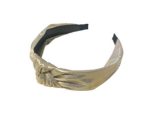 White Metallic Fabric Fashion Headband w/ Top Knot