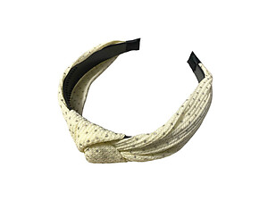 Beige Metallic Dots Fabric Fashion Headband w/ Top Knot