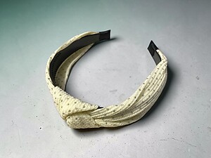 Beige Metallic Dots Fabric Fashion Headband w/ Top Knot