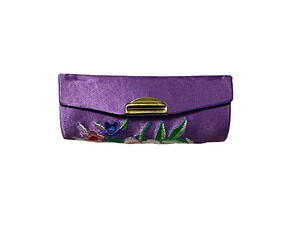 Purple Satin Embroidery Lipstick Case Holder w/ Mirror