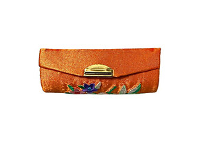 Orange Satin Embroidery Lipstick Case Holder w/ Mirror