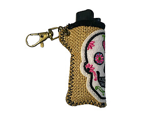 Sugar Skull Hemp Design Lighter Case Keychain With Patch