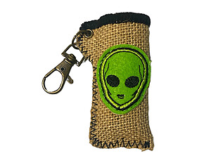 Green Alien Hemp Design Lighter Case Keychain With Patch