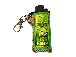 Be Green Hemp Design Lighter Case Keychain With Patch
