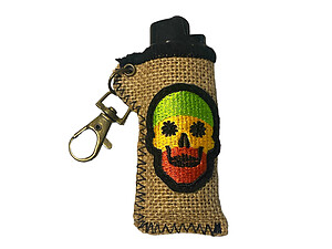 Rasta Skull Hemp Design Lighter Case Keychain With Patch