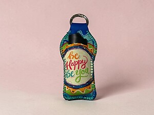 Be Happy Neoprene Carabiner Keychain Lighter Case / Lip Balm Holder