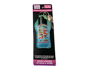 Live Happy Neoprene Carabiner Keychain Lighter Case / Lip Balm Holder