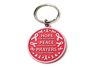 Pink Ribbon Key Chain w/ Metal Medallion Design on Back ~ Style 285D